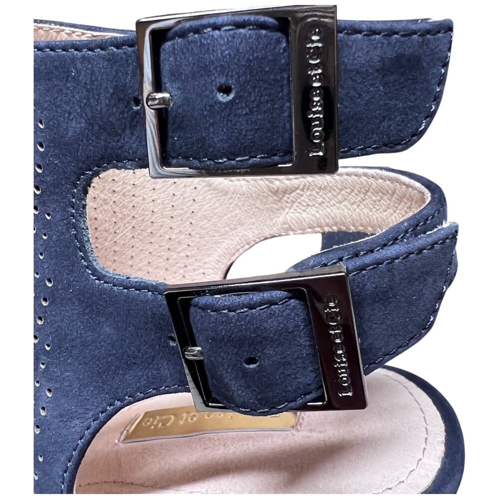 LOUISE ET CIE Lo-Vanita Women's 38.5/US 8.5 Navy Suede Sandal Tortoise Heel - Picture 10 of 16